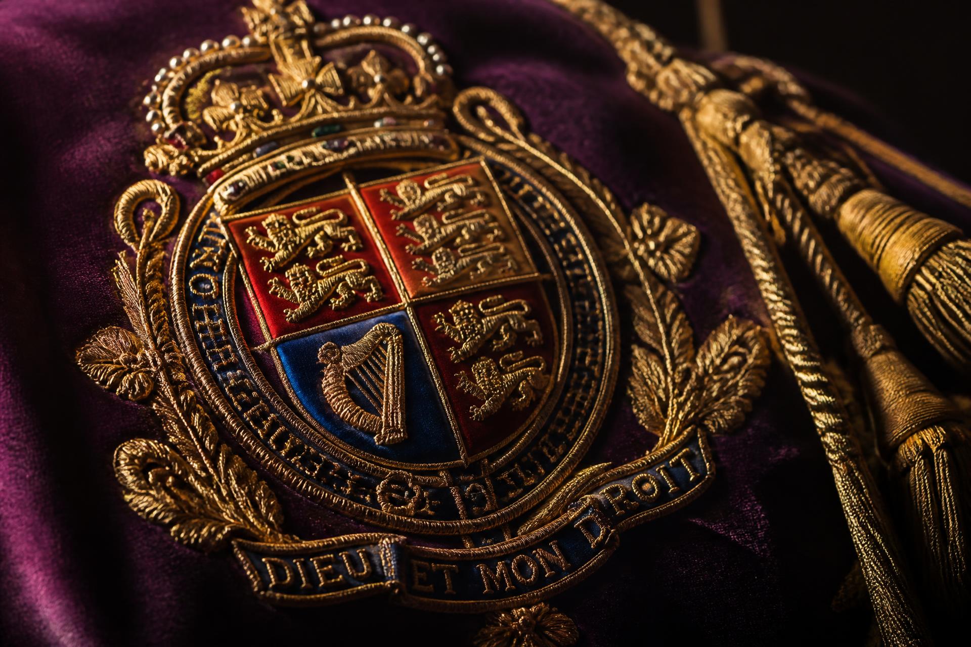 Detalle macro de bordado en hilo de oro sobre terciopelo